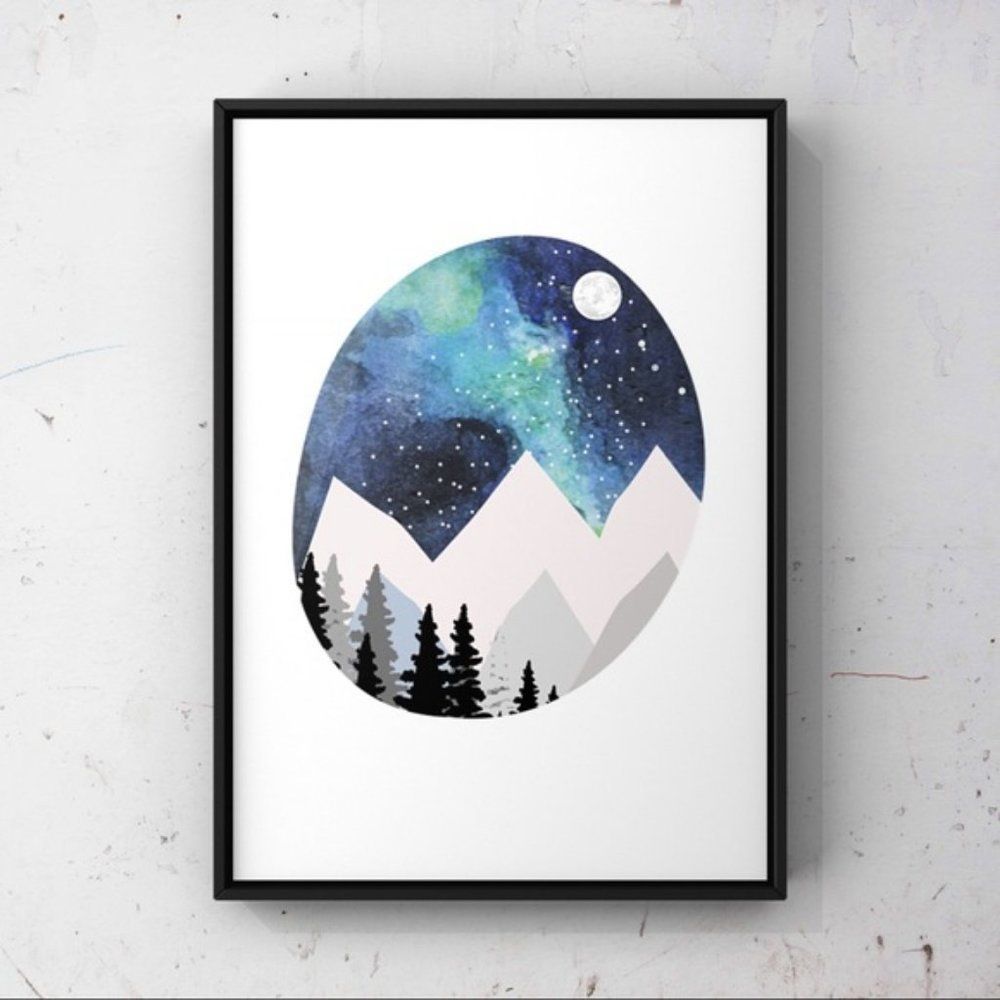 Galaxy mountain landscapes abstract art print